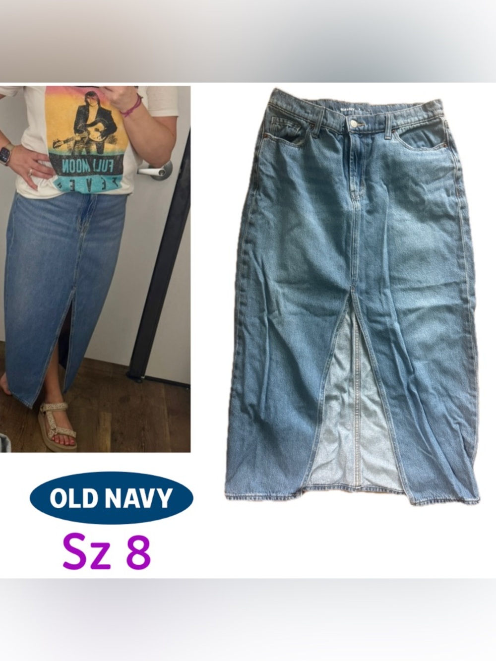 Old Navy Blue Denim Midi Skirt with Front Slit